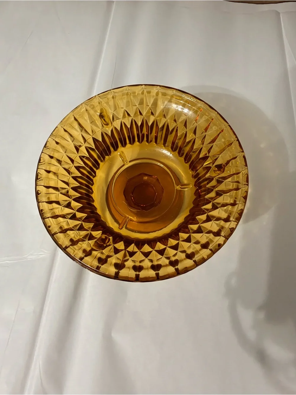Vintage Indiana Glass Amber Fairy Lamp Bottom Diamond Point Pedestal Base Candle
